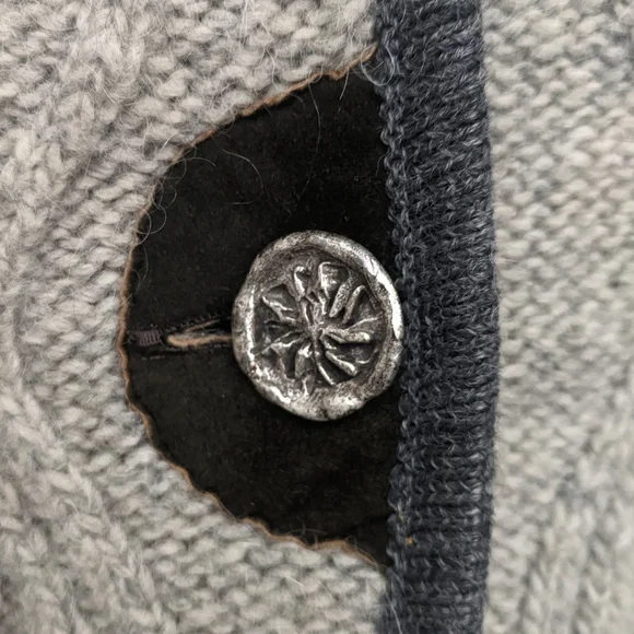 Stapf Boiled Mohair Wool Cable Knit Gray Button Front Cardigan Size 36 Small - Picture 2 of 6